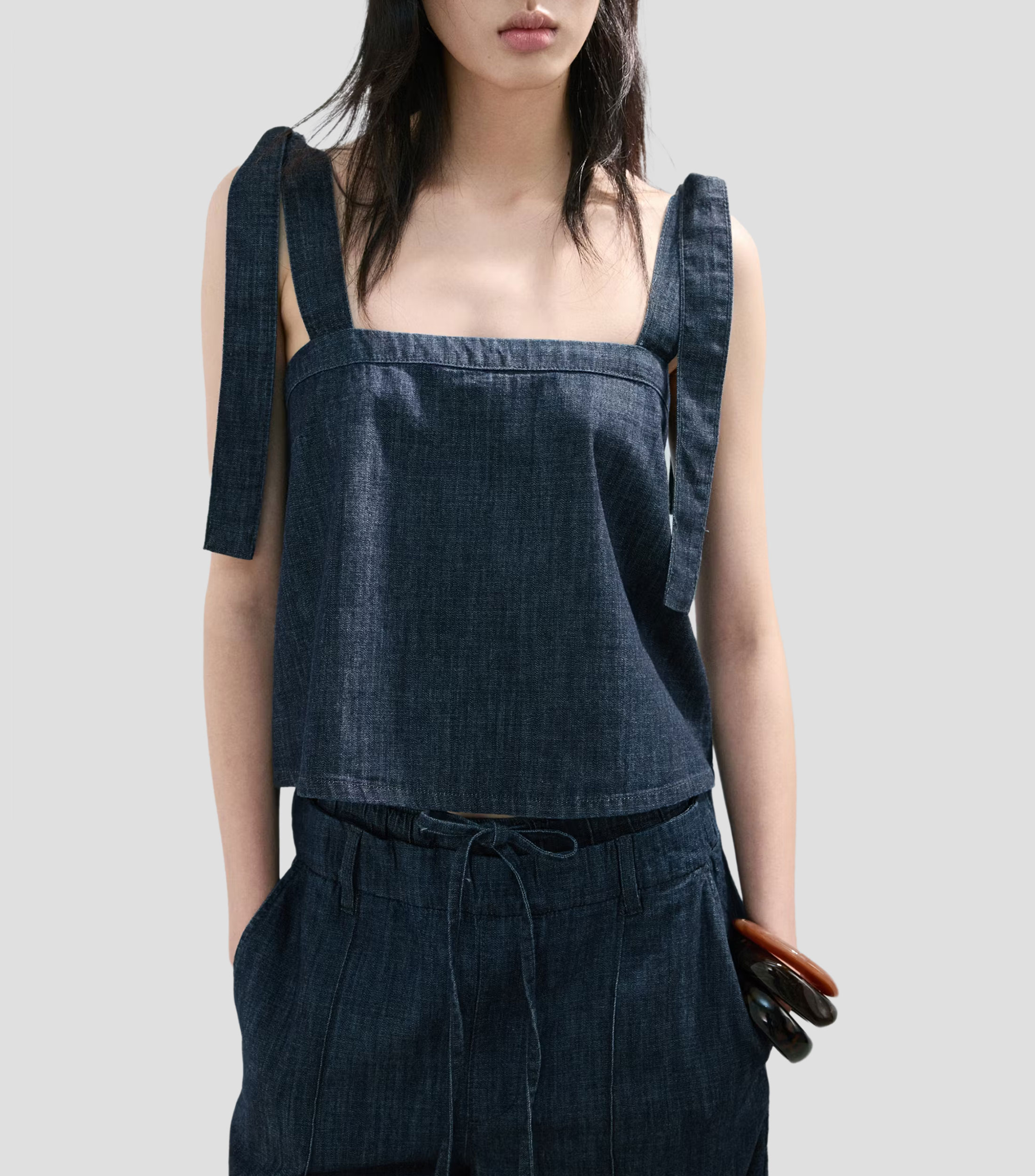 Blusa jaspeada sin mangas Mujer